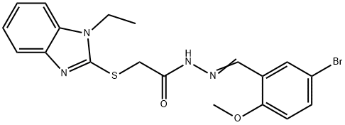 N'-[(E)-(5-bromo-2-methoxyphenyl)methylidene]-2-[(1-ethyl-1H-benzimidazol-2-yl)sulfanyl]acetohydrazide 结构式