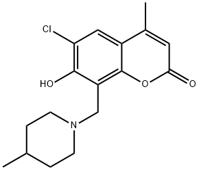 6-chloro-7-hydroxy-4-methyl-8-[(4-methyl-1-piperidinyl)methyl]-2H-chromen-2-one 结构式