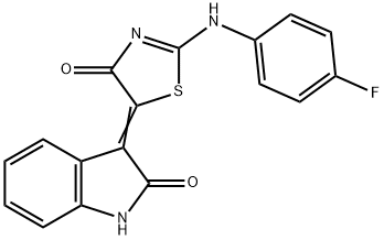 (3Z)-3-{(2Z)-2-[(4-fluorophenyl)imino]-4-oxo-1,3-thiazolidin-5-ylidene}-1,3-dihydro-2H-indol-2-one 结构式