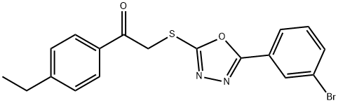 2-{[5-(3-bromophenyl)-1,3,4-oxadiazol-2-yl]sulfanyl}-1-(4-ethylphenyl)ethanone 结构式