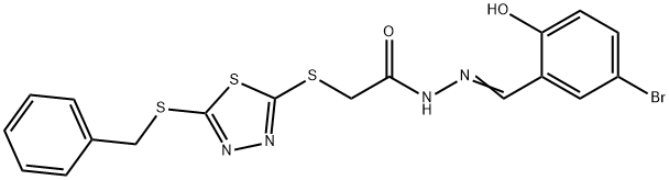 2-{[5-(benzylsulfanyl)-1,3,4-thiadiazol-2-yl]sulfanyl}-N'-[(E)-(5-bromo-2-hydroxyphenyl)methylidene]acetohydrazide 结构式