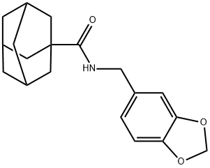 N-(1,3-benzodioxol-5-ylmethyl)tricyclo[3.3.1.1~3,7~]decane-1-carboxamide 结构式