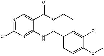 5-Pyrimidinecarboxylic acid,2-chloro-4-[[(3-chloro-4-methoxyphenyl)methyl]amino]-, ethyl ester 结构式