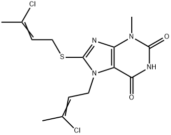 7-[(2Z)-3-chlorobut-2-en-1-yl]-8-{[(2E)-3-chlorobut-2-en-1-yl]sulfanyl}-3-methyl-3,7-dihydro-1H-purine-2,6-dione 结构式