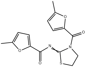 (Z)-5-methyl-N-(3-(5-methylfuran-2-carbonyl)thiazolidin-2-ylidene)furan-2-carboxamide 结构式