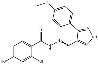 (Z)-2,4-dihydroxy-N'-((3-(4-methoxyphenyl)-1H-pyrazol-4-yl)methylene)benzohydrazide 结构式