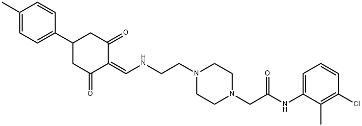 N-(3-chloro-2-methylphenyl)-2-{4-[2-({[4-(4-methylphenyl)-2,6-dioxocyclohexylidene]methyl}amino)ethyl]piperazin-1-yl}acetamide 结构式