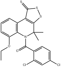 (2,4-dichlorophenyl)(6-ethoxy-4,4-dimethyl-1-thioxo-1,4-dihydro-5H-[1,2]dithiolo[3,4-c]quinolin-5-yl)methanone 结构式