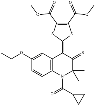 dimethyl 2-[1-(cyclopropylcarbonyl)-6-ethoxy-2,2-dimethyl-3-thioxo-2,3-dihydroquinolin-4(1H)-ylidene]-1,3-dithiole-4,5-dicarboxylate 结构式