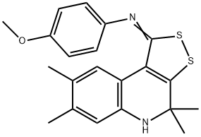 4-methoxy-N-[(1E)-4,4,7,8-tetramethyl-4,5-dihydro-1H-[1,2]dithiolo[3,4-c]quinolin-1-ylidene]aniline 结构式