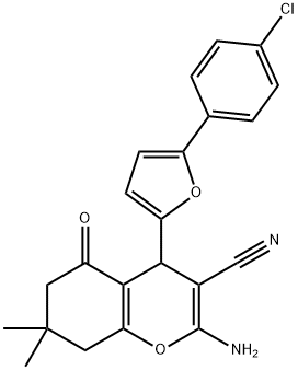 2-Amino-4-[5-(4-chloro-phenyl)-furan-2-yl]-7,7-dimethyl-5-oxo-5,6,7,8-tetrahydro-4H-chromene-3-carbonitrile 结构式