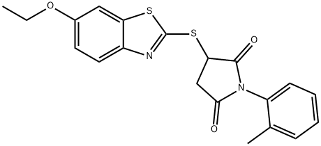 3-[(6-ethoxy-1,3-benzothiazol-2-yl)sulfanyl]-1-(2-methylphenyl)pyrrolidine-2,5-dione 结构式