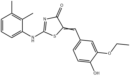 (5Z)-2-[(2,3-dimethylphenyl)amino]-5-(3-ethoxy-4-hydroxybenzylidene)-1,3-thiazol-4(5H)-one 结构式