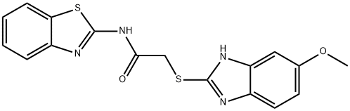 N-(1,3-benzothiazol-2-yl)-2-[(5-methoxy-1H-benzimidazol-2-yl)sulfanyl]acetamide 结构式