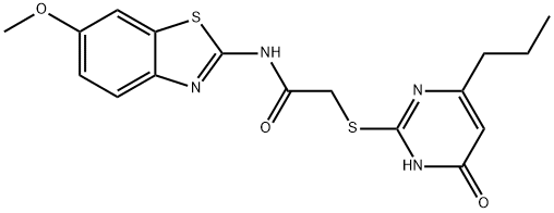 2-[(4-hydroxy-6-propylpyrimidin-2-yl)sulfanyl]-N-[(2E)-6-methoxy-1,3-benzothiazol-2(3H)-ylidene]acetamide 结构式