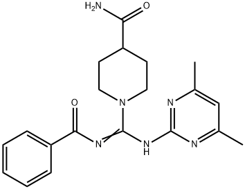 1-[N-(4,6-dimethylpyrimidin-2-yl)-N'-(phenylcarbonyl)carbamimidoyl]piperidine-4-carboxamide 结构式