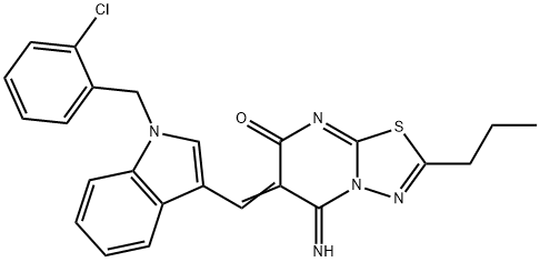 (6E)-6-{[1-(2-chlorobenzyl)-1H-indol-3-yl]methylidene}-5-imino-2-propyl-5,6-dihydro-7H-[1,3,4]thiadiazolo[3,2-a]pyrimidin-7-one 结构式