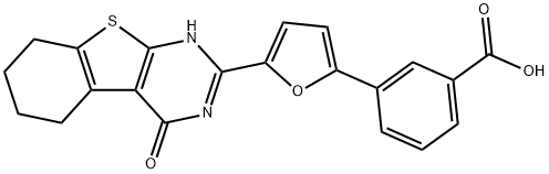 3-[5-(4-oxo-3,4,5,6,7,8-hexahydro[1]benzothieno[2,3-d]pyrimidin-2-yl)furan-2-yl]benzoic acid 结构式