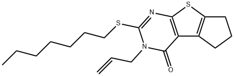 2-(heptylsulfanyl)-3-(prop-2-en-1-yl)-3,5,6,7-tetrahydro-4H-cyclopenta[4,5]thieno[2,3-d]pyrimidin-4-one 结构式