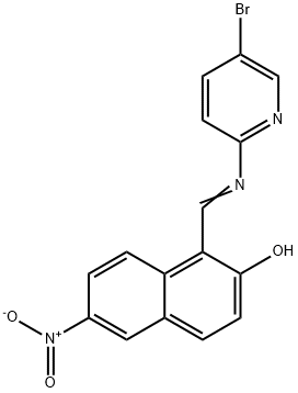 (E)-1-(((5-bromopyridin-2-yl)imino)methyl)-6-nitronaphthalen-2-ol 结构式