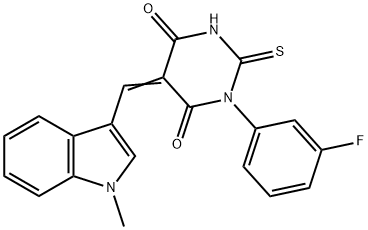 (5E)-1-(3-fluorophenyl)-5-[(1-methyl-1H-indol-3-yl)methylidene]-2-thioxodihydropyrimidine-4,6(1H,5H)-dione 结构式