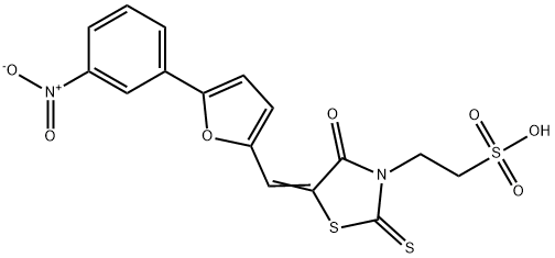 2-[(5E)-5-{[5-(3-nitrophenyl)furan-2-yl]methylidene}-4-oxo-2-thioxo-1,3-thiazolidin-3-yl]ethanesulfonic acid 结构式