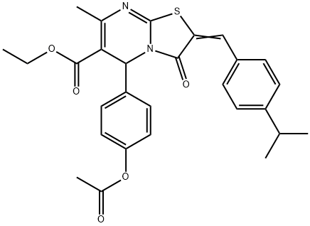 ethyl (2E)-5-[4-(acetyloxy)phenyl]-7-methyl-3-oxo-2-[4-(propan-2-yl)benzylidene]-2,3-dihydro-5H-[1,3]thiazolo[3,2-a]pyrimidine-6-carboxylate 结构式