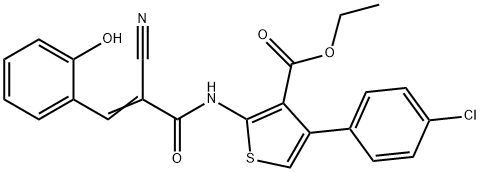 ethyl 4-(4-chlorophenyl)-2-{[(2E)-2-cyano-3-(2-hydroxyphenyl)prop-2-enoyl]amino}thiophene-3-carboxylate 结构式