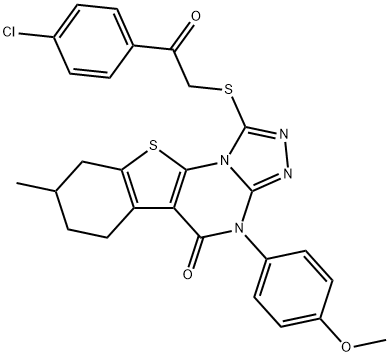 1-((2-(4-chlorophenyl)-2-oxoethyl)thio)-4-(4-methoxyphenyl)-8-methyl-6,7,8,9-tetrahydrobenzo[4,5]thieno[3,2-e][1,2,4]triazolo[4,3-a]pyrimidin-5(4H)-one 结构式