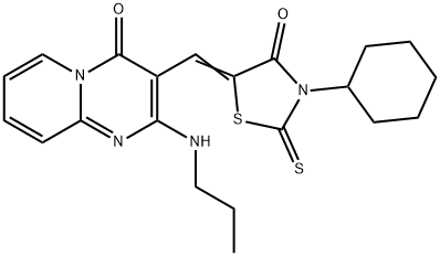 3-[(3-cyclohexyl-4-oxo-2-thioxo-1,3-thiazolidin-5-ylidene)methyl]-2-(propylamino)-4H-pyrido[1,2-a]pyrimidin-4-one 结构式