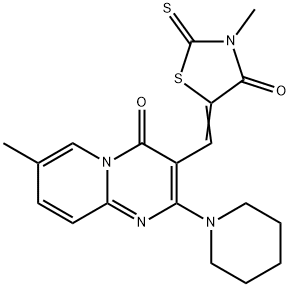 7-methyl-3-[(3-methyl-4-oxo-2-thioxo-1,3-thiazolidin-5-ylidene)methyl]-2-(1-piperidinyl)-4H-pyrido[1,2-a]pyrimidin-4-one 结构式