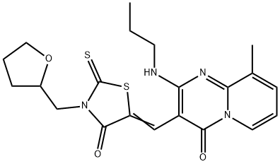 9-methyl-3-{[4-oxo-3-(tetrahydro-2-furanylmethyl)-2-thioxo-1,3-thiazolidin-5-ylidene]methyl}-2-(propylamino)-4H-pyrido[1,2-a]pyrimidin-4-one 结构式