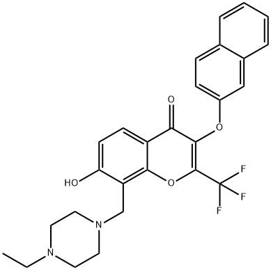 8-[(4-ethyl-1-piperazinyl)methyl]-7-hydroxy-3-(2-naphthyloxy)-2-(trifluoromethyl)-4H-chromen-4-one 结构式