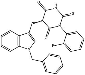 (5Z)-5-[(1-benzyl-1H-indol-3-yl)methylidene]-1-(2-fluorophenyl)-2-thioxodihydropyrimidine-4,6(1H,5H)-dione 结构式