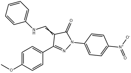 (4Z)-5-(4-methoxyphenyl)-2-(4-nitrophenyl)-4-[(phenylamino)methylidene]-2,4-dihydro-3H-pyrazol-3-one 结构式