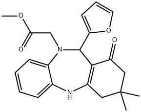 methyl [11-(furan-2-yl)-3,3-dimethyl-1-oxo-1,2,3,4,5,11-hexahydro-10H-dibenzo[b,e][1,4]diazepin-10-yl]acetate 结构式