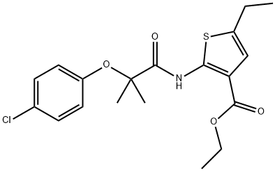 ethyl 2-(2-(4-chlorophenoxy)-2-methylpropanamido)-5-ethylthiophene-3-carboxylate 结构式