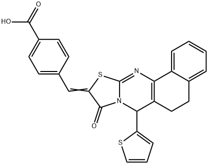 4-{(Z)-[9-oxo-7-(thiophen-2-yl)-5,7-dihydro-6H-benzo[h][1,3]thiazolo[2,3-b]quinazolin-10(9H)-ylidene]methyl}benzoic acid 结构式