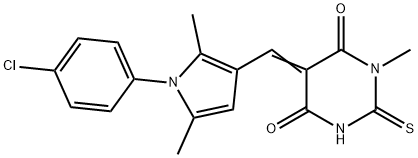 (5Z)-5-{[1-(4-chlorophenyl)-2,5-dimethyl-1H-pyrrol-3-yl]methylidene}-1-methyl-2-thioxodihydropyrimidine-4,6(1H,5H)-dione 结构式