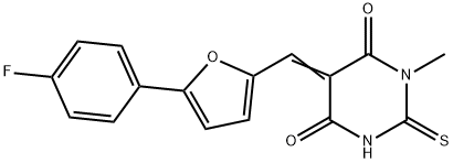 (5E)-5-{[5-(4-fluorophenyl)furan-2-yl]methylidene}-1-methyl-2-thioxodihydropyrimidine-4,6(1H,5H)-dione 结构式