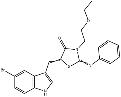 (2E,5Z)-5-[(5-bromo-1H-indol-3-yl)methylidene]-3-(2-ethoxyethyl)-2-(phenylimino)-1,3-thiazolidin-4-one 结构式