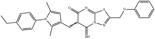 (6Z)-6-{[1-(4-ethylphenyl)-2,5-dimethyl-1H-pyrrol-3-yl]methylidene}-5-imino-2-(phenoxymethyl)-5,6-dihydro-7H-[1,3,4]thiadiazolo[3,2-a]pyrimidin-7-one 结构式