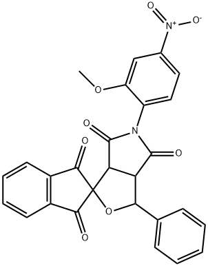 5-(2-methoxy-4-nitrophenyl)-3-phenyl-3a,6a-dihydrospiro[furo[3,4-c]pyrrole-1,2'-indene]-1',3',4,6(3H,5H)-tetrone 结构式