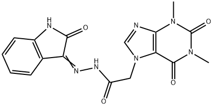 2-(1,3-dimethyl-2,6-dioxo-1,2,3,6-tetrahydro-7H-purin-7-yl)-N'-(2-oxo-1,2-dihydro-3H-indol-3-ylidene)acetohydrazide 结构式