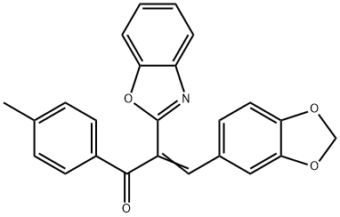 (2Z)-3-(1,3-benzodioxol-5-yl)-2-(1,3-benzoxazol-2-yl)-1-(4-methylphenyl)prop-2-en-1-one 结构式