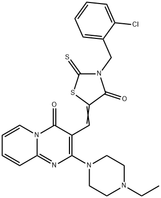 3-{(Z)-[3-(2-chlorobenzyl)-4-oxo-2-thioxo-1,3-thiazolidin-5-ylidene]methyl}-2-(4-ethylpiperazin-1-yl)-4H-pyrido[1,2-a]pyrimidin-4-one 结构式