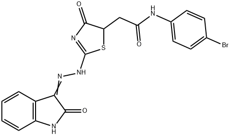 N-(4-bromophenyl)-2-{4-oxo-2-[(2-oxo-1,2-dihydro-3H-indol-3-ylidene)hydrazono]-1,3-thiazolidin-5-yl}acetamide 结构式