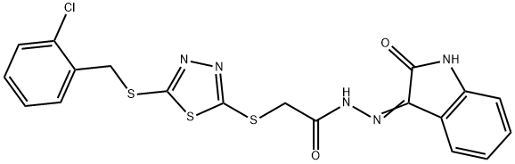 2-({5-[(2-chlorobenzyl)sulfanyl]-1,3,4-thiadiazol-2-yl}sulfanyl)-N'-[(3E)-2-oxo-1,2-dihydro-3H-indol-3-ylidene]acetohydrazide 结构式