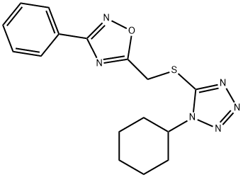 1-cyclohexyl-5-{[(3-phenyl-1,2,4-oxadiazol-5-yl)methyl]sulfanyl}-1H-tetrazole 结构式