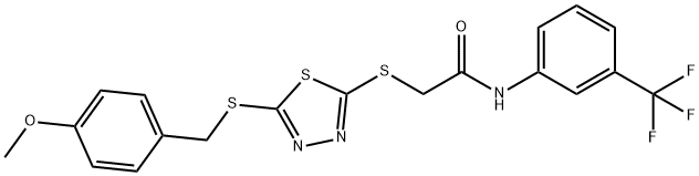 2-({5-[(4-methoxybenzyl)sulfanyl]-1,3,4-thiadiazol-2-yl}sulfanyl)-N-[3-(trifluoromethyl)phenyl]acetamide 结构式